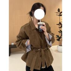 批发外套女复古翻领单排扣腰带收腰2025时尚新款秋季收腰显瘦开衫上衣