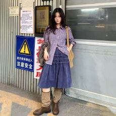 批发2025夏季高腰纯色A字裙美式<b class='q'>复古</b>显瘦半身裙子女