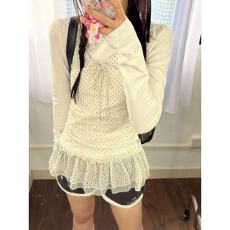 批发日系轻亚假两件波点网纱奈奈上衣