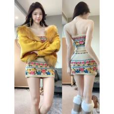 批发蝙蝠袖绞花纹宽松开衫毛毛针织外套女秋冬新款<b class='q'>印花</b>抹胸<b class='q'>连衣裙</b>套装