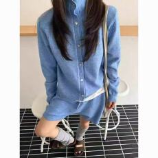 批发<b class='q'>韩国</b>chic秋季新款复古小众高领针织毛衣外套女+高腰休闲短裤套装