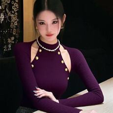 批发露肩针织衫2025秋冬小众独特绝美修身显瘦上衣洋气打底衫外穿叠穿