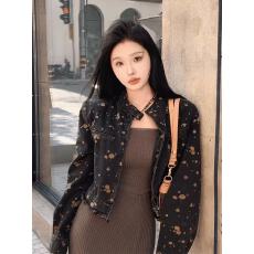 批发韩系复古碎花<b class='q'>牛仔</b>短外套2026春季新款设计感宽松百搭立领<b class='q'>夹克</b>上衣