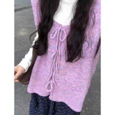 批发温柔风甜美<b class='q'>毛衣</b>马甲系带针织开衫<b class='q'>背心</b>女春秋季百搭上衣