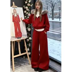 批发韩版大毛领连帽卫衣时尚套装女2026秋冬新款加绒休闲阔腿<b class='q'>裤</b><b class='q'>两件套</b>