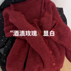 批发红色针织开衫咖色<b class='q'>毛衣</b><b class='q'>毛衣</b>外搭针织<b class='q'>荷叶边</b>短款红色蕾丝木耳边复古