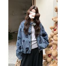 批发独特超好看时髦印花牛仔派克服女2025冬季<b class='q'>百搭</b>加厚羊羔毛短款棉服