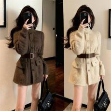 批发韩系温柔系针织裙 卡其咖两色收腰显瘦毛衣裙 秋<b class='q'>冬</b>高级感内搭外穿