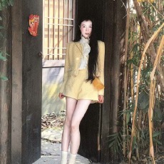 批发法式名媛千金小香风外套+长袖衬衫上衣+高腰修身短裤三件套女春季