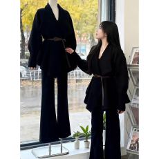 批发套装<b class='q'>女</b>2025秋冬新款韩系高级感翻领毛衣外套针织上衣显瘦休闲<b class='q'>长裤</b>