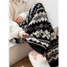 批发时尚黑色复古费尔岛提花宽松秋冬<b class='q'>休闲裤</b>子垂感针织直筒显瘦<b class='q'>长裤</b>