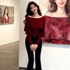 批发甜美假两件新年红色披肩叠穿冬季气质<b class='q'>轻熟</b>小众不撞款显瘦打底上衣