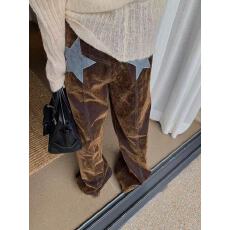 批发秋冬款时髦调性五角星遮肉大码<b class='q'>休闲裤</b>直筒百搭时尚牛仔裤阔腿<b class='q'>长裤</b>