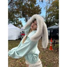 批发美式小熊小兔可拆卸毛领拉链连帽开衫外套女秋冬新款加绒<b class='q'>短款</b><b class='q'>卫衣</b>