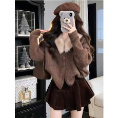 批发小香风气质毛领软糯针织开衫<b class='q'>女</b>装2025秋冬新款百搭巨好看毛衣外套