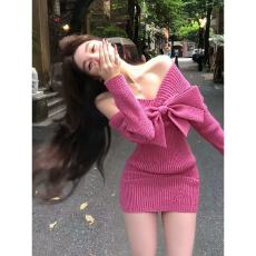 批发<b class='q'>一字肩</b>抹胸针织长袖<b class='q'>连衣裙</b>女2026春新款法式纯欲风减龄修身包臀裙