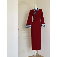 批发巨好看秋冬新款胖mm300斤大码收腰红色订婚倒大袖国风新中式旗袍