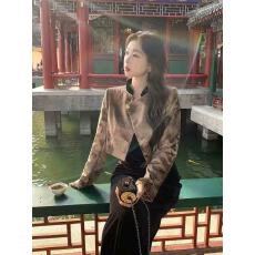 批发新中式国风复古老钱风短外套女秋冬新款气质丝绒吊带连衣裙两件套