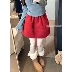 批发圣诞新年红色毛呢半身裙冬季<b class='q'>新款</b>高腰显瘦花苞短裙女装韩版秋冬款