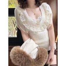 批发纱绘子私服 小花边元宝针 针织宽松系带<b class='q'>外套</b>