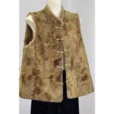 批发加绒加厚马甲秋冬新款国风盘扣拼接新中式百搭印花上衣无袖外套女