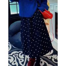 批发冬季新款黑色夹棉花苞裙波点中长款加厚加棉伞裙松紧腰口袋半身裙