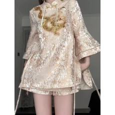 批发新中式国风轻奢气质设计感刺绣盘扣上衣高腰显瘦<b class='q'>短</b>裙春夏季套装女