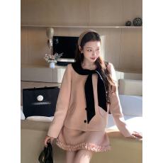 批发海德堡情书 法式甜美小众清新粉色小香学院风毛呢大衣+半身裙套装