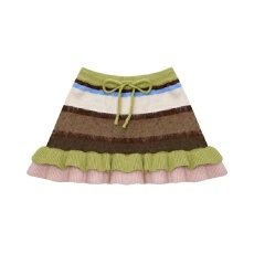 批发新款复古显瘦针织半身裙抽绳<b class='q'>短裙</b>甜美设计感拼接<b class='q'>条纹</b>小个子A字裙