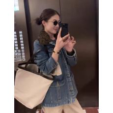 批发美式复古牛仔外套女2026春季新款羊毛领拼接腰带中长款外套松弛