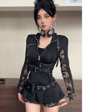 批发<b class='q'>大码</b>胖mm【麻辣女友】辣妹<b class='q'>连衣裙</b>显瘦长袖性感黑色欧美修身暗黑