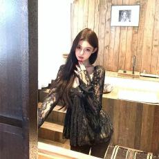 批发黑色日记抹茶松饼*法式湖绿色姐姐感蕾丝上衣小摆裙两穿款