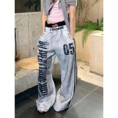 美式覆古白色阔腿裤女春季新款双腰假两件裤子设计感休闲低腰卫裤