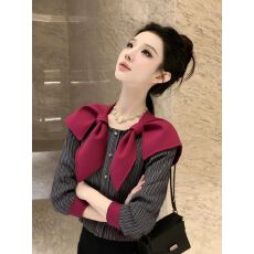 批发2026春季新款绝美巨好看<b class='q'>时尚</b>独特漂亮减龄气质百搭灰色海军领<b class='q'>衬衫</b>