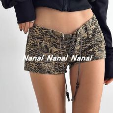 批发美式穿搭抽绳设计休闲短裤女辣妹风性感y2k显瘦低腰包臀牛仔热裤