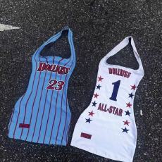 批发美式复古着vintage撞色挂脖吊带<b class='q'>连衣裙</b>运动性感辣妹露背心包臀裙