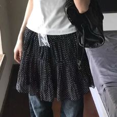批发Y2K叠穿屁帘黑色波点蛋糕裙女亚比A字裙小个子百褶短裙高腰<b class='q'>迷你裙</b>