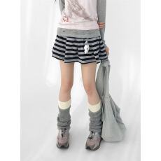 批发条纹百褶针织短裙罗纹弹力腰屁帘叠穿百搭ins多穿A型裙