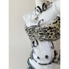 批发复古y2k辣妹涩谷<b class='q'>吊带</b><b class='q'>背心</b>美式印花拼接豹纹蕾丝修身上衣潮流