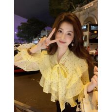 批发黄色系带波点<b class='q'>雪纺</b><b class='q'>衬衫</b>春季2026超火减龄韩系绝美独特漂亮新款小衫