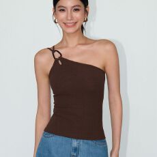 批发瑜伽吊带背心女性感辣妹单肩镂空设计感<b class='q'>修身</b>显瘦纯色短款上衣