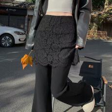 批发蕾丝屁帘微喇裤女春秋2026新款修身窄版马蹄裤假两件休闲喇叭裤子