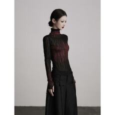 批发美式复古个性手绘渐变血管色网纱蕾丝打底<b class='q'>T</b>恤春季新款长袖<b class='q'>T</b>恤上衣