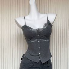 批发辣妹蕾丝吊带内衣女新款上衣螺纹V领内搭<b class='q'>背心</b>法式百搭款<b class='q'>文胸</b>罩女