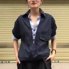 批发高端欧货洋气衬<b class='q'>衫</b>纯色宽松长袖禁欲系假两件衬<b class='q'>衣</b>美式工装<b class='q'>寸</b><b class='q'>衫</b>男