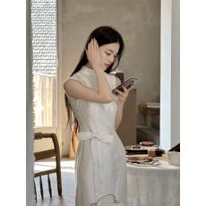 批发眷眷 白色新款蝴蝶结<b class='q'>长款</b>无袖改良旗袍气质优雅修身<b class='q'>连衣裙</b>女长裙