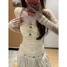 批发纯欲风<b class='q'>修身</b>长袖T恤女2026春季新款蝴蝶结方领别致收腰<b class='q'>打底衫</b>上衣