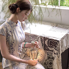 批发春夏新款新中式紫藤花条纹显瘦民国风素雅改良千屿文艺<b class='q'>长款</b><b class='q'>旗袍</b>