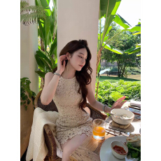 批发【天生一对】法式温柔气质连衣裙春夏超仙镂空<b class='q'>蕾丝</b>无袖短款裙子女