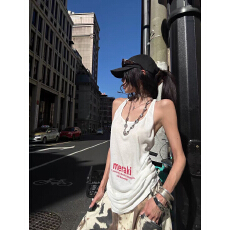 批发美式辣妹白色U领工字吊带背心女夏季外穿慵懒风气质修身<b class='q'>无袖</b>上衣